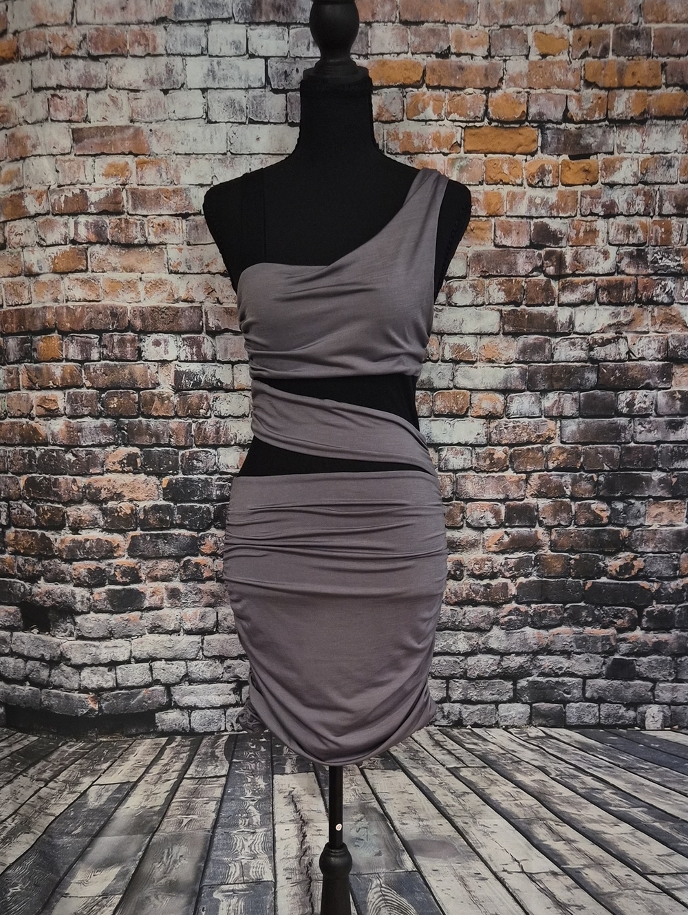 Arden B One-Shoulder Taupe Cutout Bodycon Dress